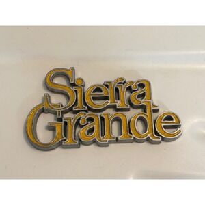Vintage GMC Sierra Grande Truck Emblem Yellow Silver Metal Nameplate Badge